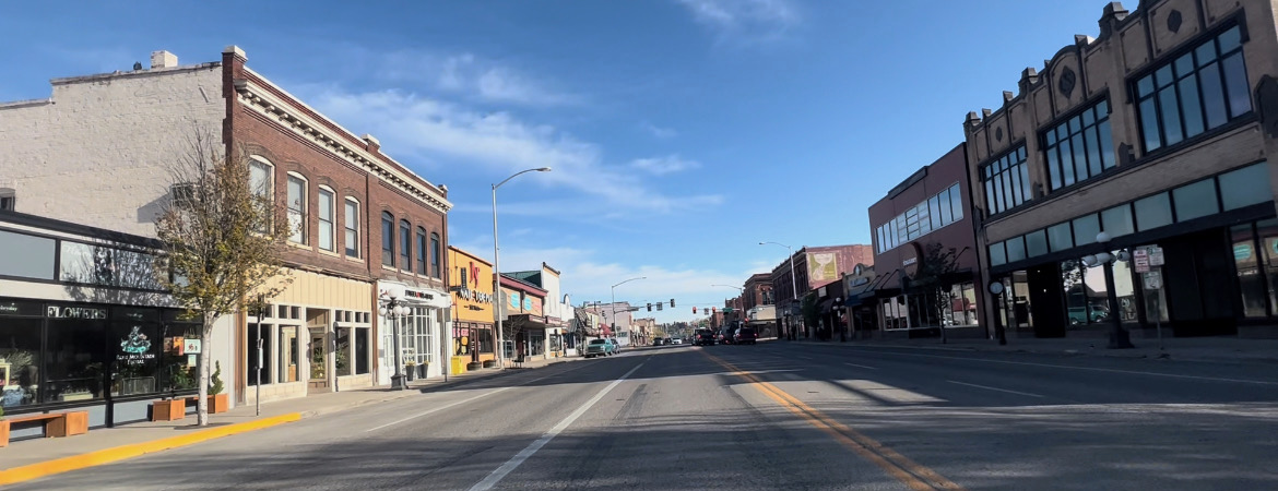 View of Main Street in Downtown Kalispell facing Acupuncture Office at Jing Shen Healing Arts